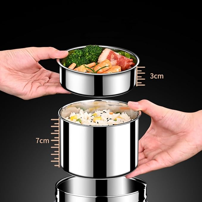 AYNEFY Electric Lunch Box,2L Stainless Steel Portable Electric Food Warmer Bucket Thermal Heat Preservation Pot Thermal Lunch Container for Travel Dorm Office Work (Orange)