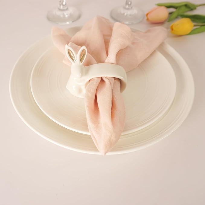 Easter Bunny Porcelain Napkin Rings Set of 6, Rabbit Napkin Ring Holders, White Bunny Ceramic Napkin Rings for Easter, Spring Party, Banquet, Dinner, Wedding Table Decor
