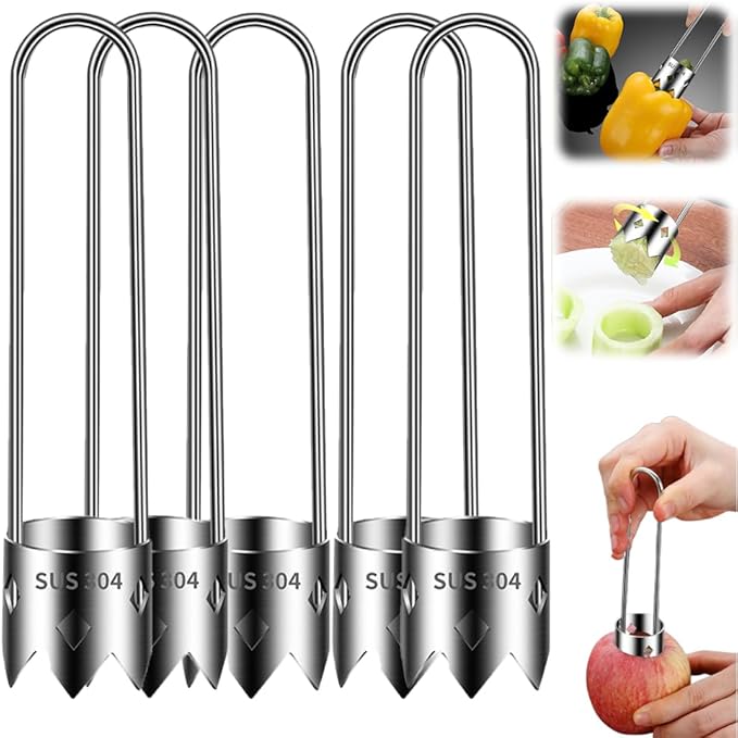Multifunctional Fruit And Vegetable Core Remover,Red Bell Pepper Seed Corer Universal Stainless Steel Fruit Core Remover,Bell Pepper Corer Cutter Tool for Kitchen Gadget (5, Silver)