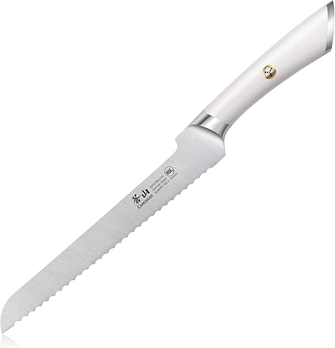 Cangshan ELBERT Series German Steel Forged 8" Offset Bread Knife (White)