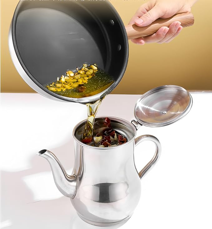 Stainless steel teapot, large capacity oil pot (2100 ml/71 oz), multi-purpose pot with built in filter