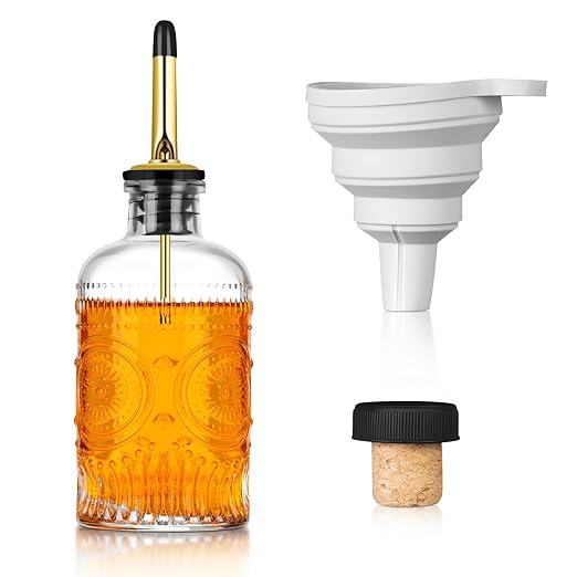 Glass Coffee Syrup Dispenser 7oz, with a Metal Mouthpiece Syrup Dispenser,Syrup Bottles for Maple Syrup, Oil, Coffee Bar Accessories,Vinegar, and Honey.