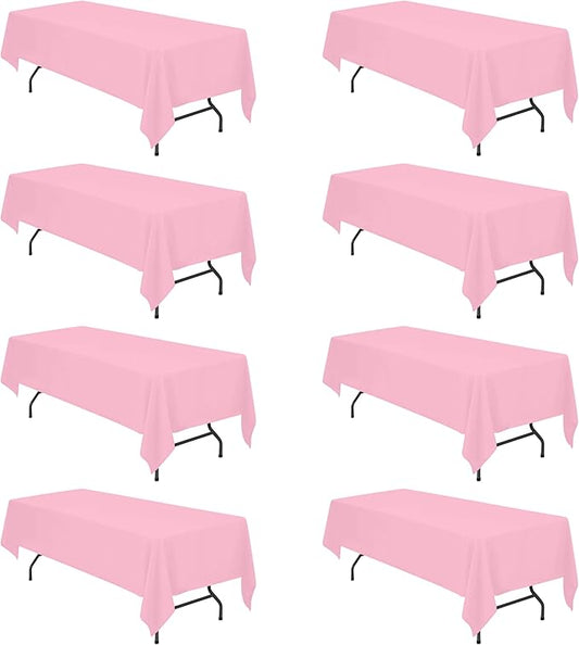 BRILLMAX 8 Pack Pink Tablecloths 60 x 126 Inch for 8ft Rectangle Tables - 150 GSM Polyester Fabric, 15" Standard Drop, Water, Stain & Wrinkle Resistant Cloth Cover for Wedding Banquet Dining Buffet