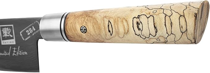 zayiko Limited Edition Kiritsuke Knife Black Meteor – 8-Inch Damascus Blade | 67 Layers Steel with VG10 Core & Titanium Coating | Maple Wood Handle | Professional Kitchen Knife in Gift Box