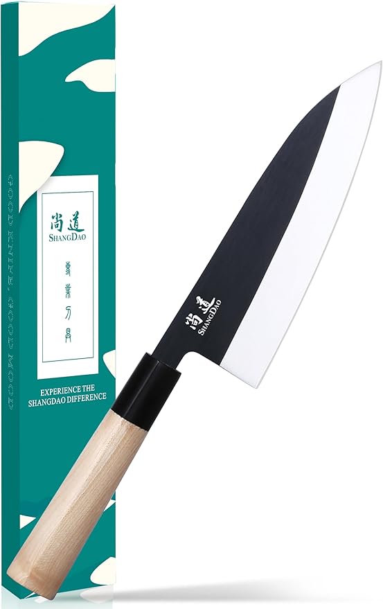 SHANGDAO 7 Inch Deba Knife - Japanese Style Forging German Steel Fish Salmon Fillet Knife with Traditional Wooden Handle
