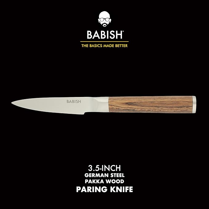 Babish German 1.4116 Stainless Steel Paring Knife with Dark Pakka Wood Handle – 3.5-Inch Precision Kitchen Knife for Peeling, Trimming & Prep Work, Full-Tang Blade
