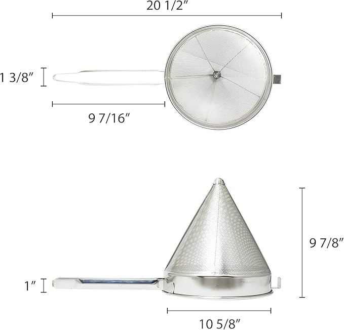 TrueCraftware- 4 qt. Stainless Steel 10" China Cap Strainer Fine Mesh- Cone Shaped Strainer Food Strainer Juice Strainer Kitchen Tools Food Colander For Straining Seeds Beans Sauces & More