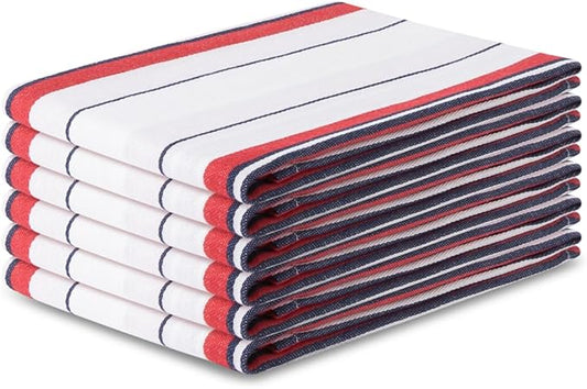Kitchen Towel Set of 6, 100% Cotton Quick-Drying Absorbent Dish Towels & Tea Cloths, 20x30 Inch Decorative Farmhouse Towels for Kitchen, Pink Navy White Stripes