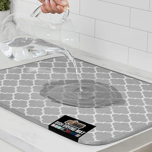 GORILLA GRIP Ultra Water Absorbent Microfiber Dish Drying Mat, 18x24, Quick Dry Thick Mesh, Slip Resistant Pad for Sink Dishes or Under Rack, Kitchen Counter Accessories, Machine Wash Mats, Quatrefoil
