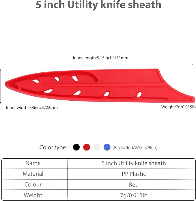 XYJ 2pcs/set Safety Knife Covers Sleeves Knives Edge Guard, Universal Knife Sheath, Paring, Utility Knife Case Blade Guards Protector Red Kitchen Knife Cover Sleeve (For 5'' Utility Knife)