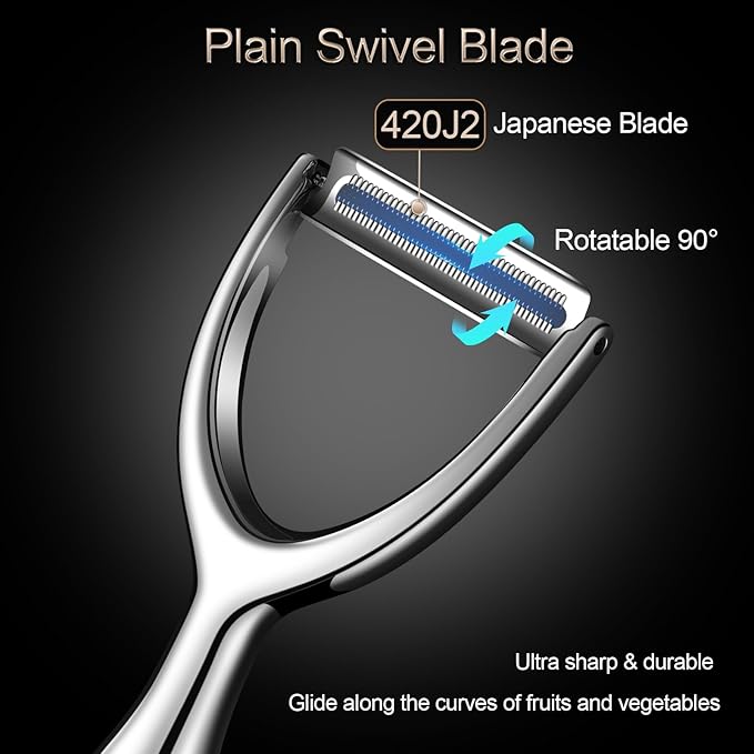 Premium Vegetable Peeler Stainless Steel，Ultra Sharp Potato Peeler, Swivel Blade Fruit Veggie Peeler for Kitchen, Apple Carrot Y Peelers Ergonomic Non-Slip Handle - 5 Years Warranty (Serrated)
