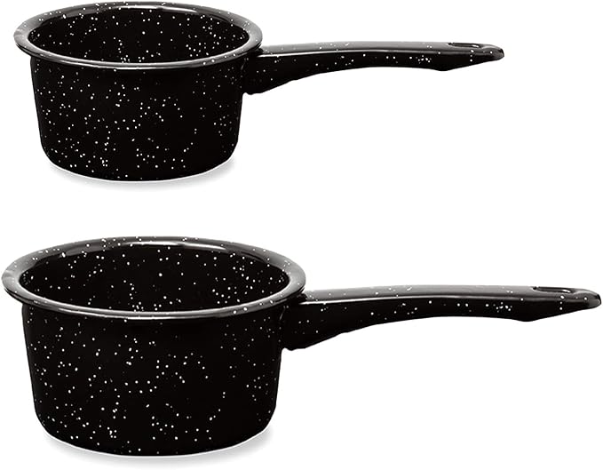 Millvado 2 Pack Granite Saucepans: Naturally Nonstick Sauce Pots - Speckled Enamel Ware Cookware – 1 and 2 Quart Sauce Pans for Cooking and Boiling - Granite Pot for Stovetop, Campfire, Outdoor Stove