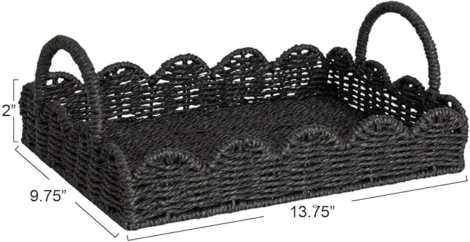 Household Essentials Handwoven Tray with Scalloped Edge and Handles, Natural