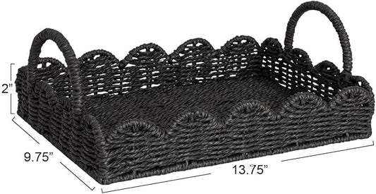 Household Essentials Handwoven Tray with Scalloped Edge and Handles, Natural