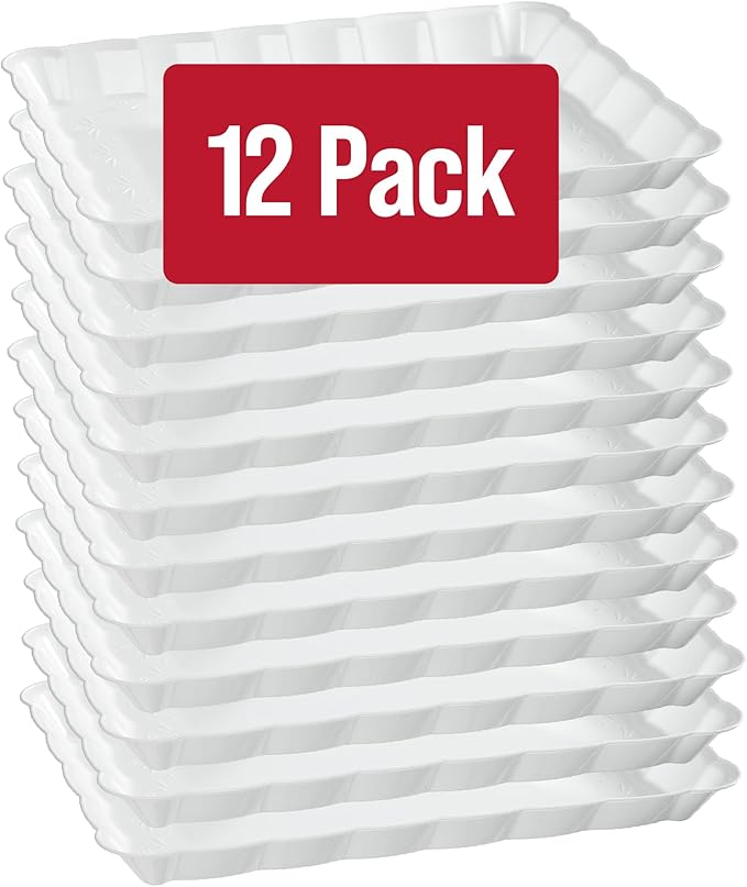 Plasticpro Plastic Serving Trays - Serving Platters Rectangle 9X13 Disposable Party Dish 12 White