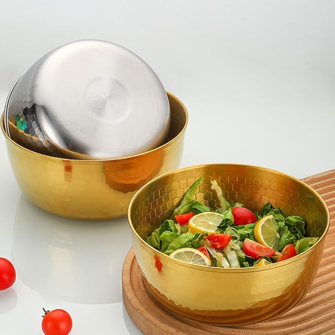 Stainless Steel Mixing Bowls with Food Tongs Set, Meal Prep Metal Mixing Bowls For Home, Refrigerator,and Kitchen Food Storage Organizers - Silver