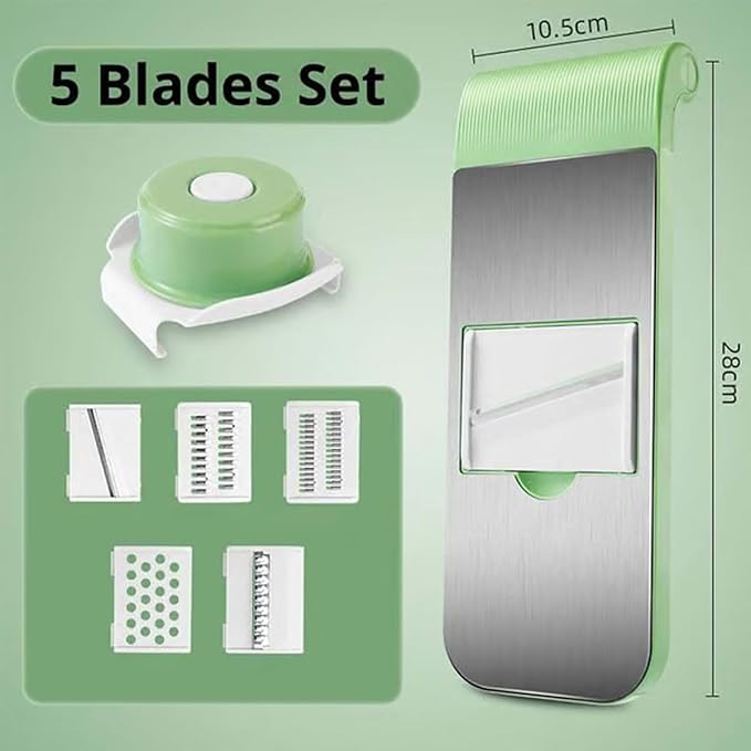 Multifunctional Vegetable Cutter, Portable Mandoline Slicer for Kitchen, Adjustable Vegetable Cutter with Stainless Steel Blades, Home Essentials & Kitchen Gadgets (5Blades+Box/Set)