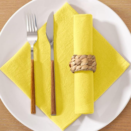 MLMC 8 Pack Yellow Linen Napkins Rustic Washable Cotton Linen Napkins Bulk Set of 8 17"x17" Reusable Dinner Napkins Cloth for Spring Easter Wedding Bridal Shower Gathering Party Everyday Use