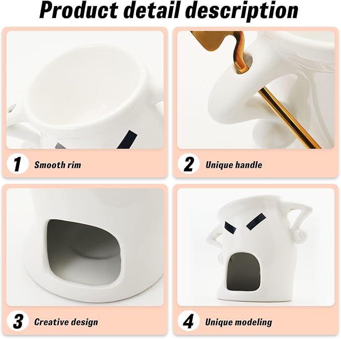 Ceramic Fondue Mug with Spork, Microwave Safe Personal Melting Cup for Chocolate & Cheese Dipping, Ideal Mini Fondue Set