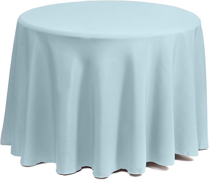 Gee Di Moda Round Tablecloth - 132 Inch Baby Blue Round Table Cloth for 72 to 96 Inch Round Tables - Heavy Duty Washable Fabric - for Buffet Table, Holiday Party, Dinner, Wedding & Baby Shower