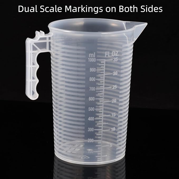 Large Measuring Measure Pitcher for Kitchen, 35oz/1000ml Transparent Plastic Container with Handle, Dual Scale Markings (35oz / 1000ml)