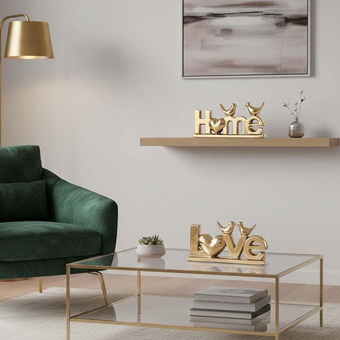Love Sign Decor,Gold Room Decor Aesthetic, Knick Knack Shelf,Bird Decor, Boho Bookshelf,Abstract Statue,for Living Room,Bedroom, Contemporary Tv Stand Set of 2 (2, Gold Plated)