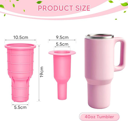 Ice Tray Mold for Stanley Cup, All-in-One Silicone Hollow Cylinder Ice Mold for Tumbler Stanley Cups 30 Oz-40 Oz,Easy Release Ice Cube Tray for Juice Coffee Whiskey Cocktail-Pink