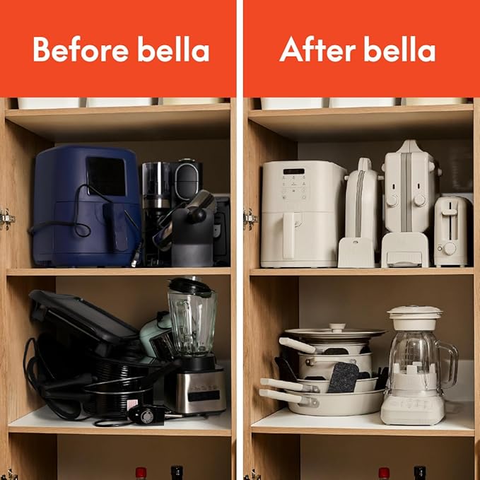 bella 9 Piece Ceramic Nonstick Cookware Set, Fits-anywhere™ Kitchenware w EverGood™ Coating, Dishwasher & Oven Safe, All Stovetops Compatible, Stackable Design, Cool Touch Handles, Black