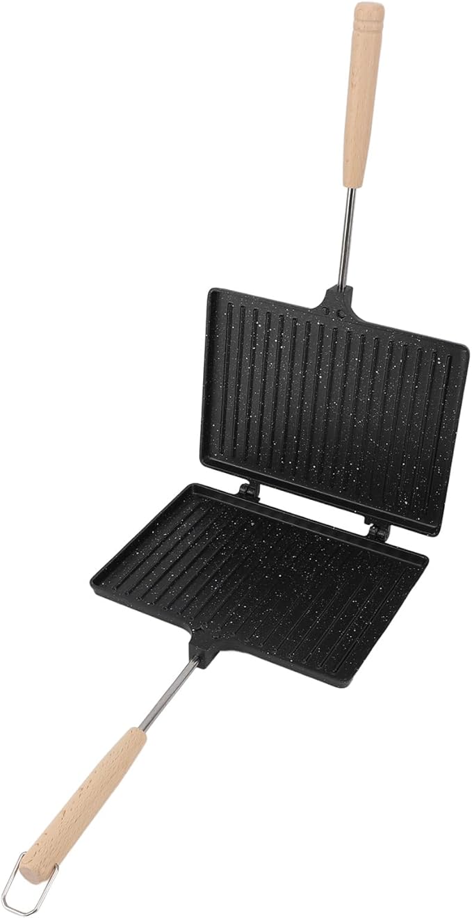 Yosoo Health Gear Sandwich Maker, Double Sided Press with Handle, Stovetop Grill Pan for Breakfast, Hot Dog Toaster, Grilled Cheese and Pancake Maker, Camping Home Kitchen, Flip Design,