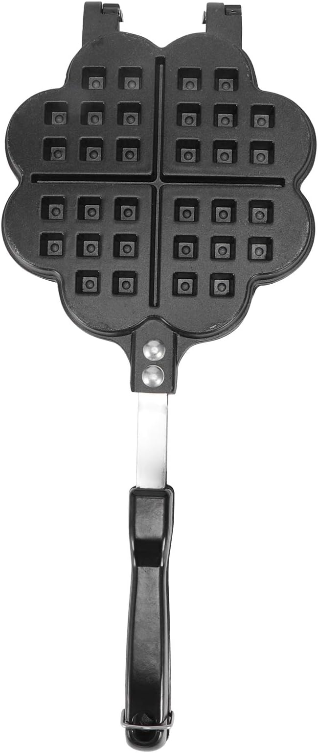 Waffle Maker, Aluminium Alloy Non Stick Stovetop Waffle Maker Pan with Long Handle Portable Cake Mold Baking Tray for Sandwich Breakfast Snacks