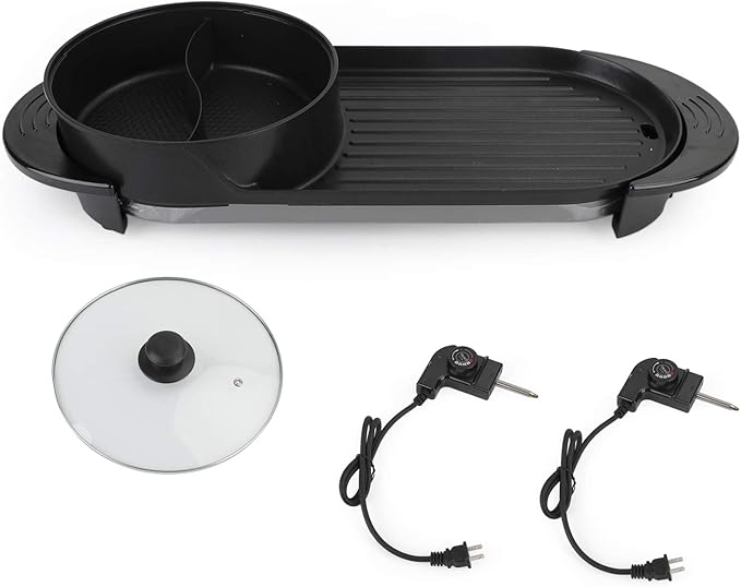 Topteng 2 in 1 Hot Pot Grill, Portable Electric Hot Pot Indoor Barbecue Grill Non-Stick Teppanyaki Pan Shabu Shabu Hot Pot Korean BBQ Grill