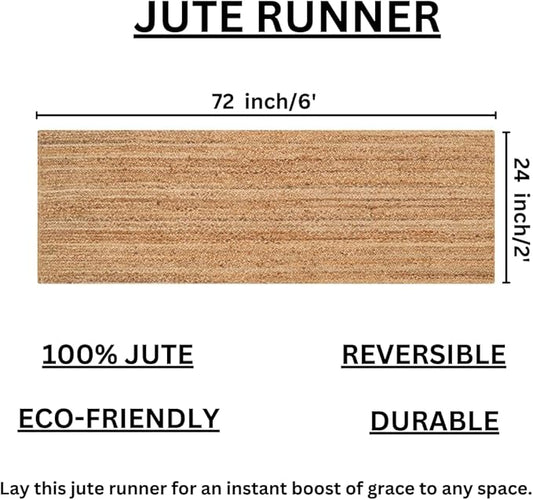 Savi Home Hand Braided Jute Runner Rug 24x72 Reversible Farmhouse Rugs for Hallway, Kitchen, Living Room, Bedroom - 2x6' - Natural