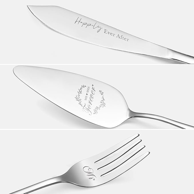 Galaxozent Wedding Presents for Couples, Sliver Wedding Cake Knife and Server Set, Cake Cutting Set, Bridal Shower Anniversary Engagement Presents For Mr and Mrs Set of 4
