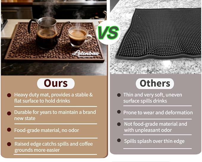 Lelinbao Bar Mats for Countertops, Heavy Duty Rubber Mat, 3D Coffee Bean Coffee Bar Mat, Dish Drying Mat for Kitchen, Restaurant, Coffee Bar Essentials, Non-Slip Drip Tray Mat(Coffee,18"x12")