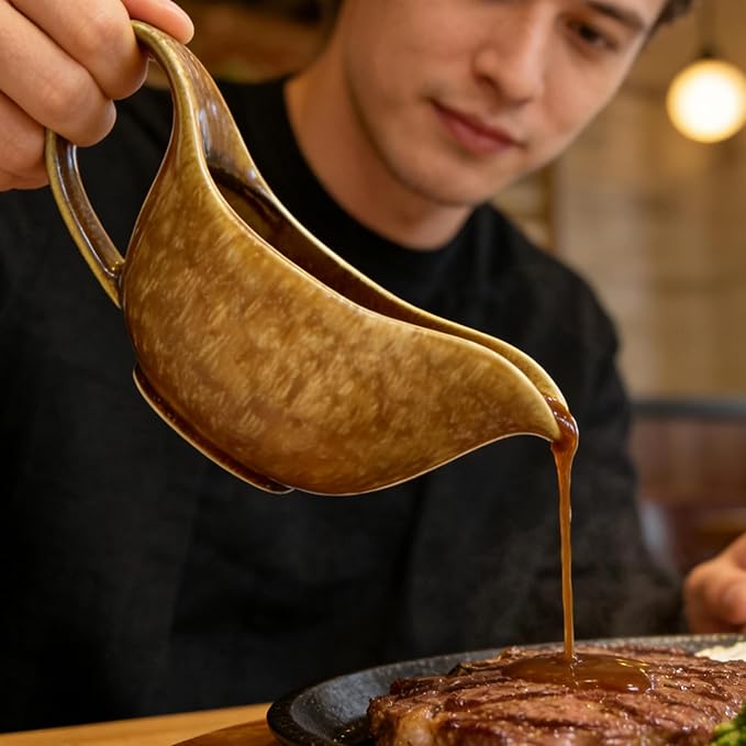 Gravy boat with drip-proof spout. 21-ounce large-capacity ceramic pitcher, perfect for holding sauces, gravy, and cream. Large handle, microwave safe, dishwasher safe. (yellow)