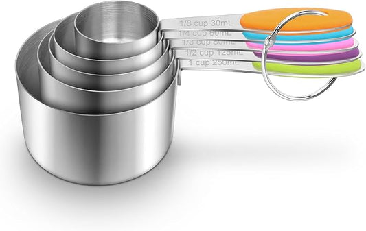 Stainless Steel Measuring Cups, 5 PCS Nesting Measuring Cups Set with Easy-Read Markings & Ring, Metal Scoops for Dry Liquid Ingredients,Stackable Cup Measure Spoons for Baking Cooking Kitchen Gadgets