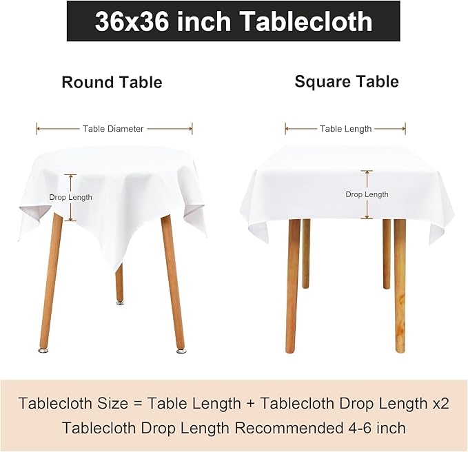Wolkemer Small Square Tablecloth 36 x 36 Inch Washable Fabric Table Cloth Beige Table Cover for Nightstand End Bedside Tables Tabletop Decoration