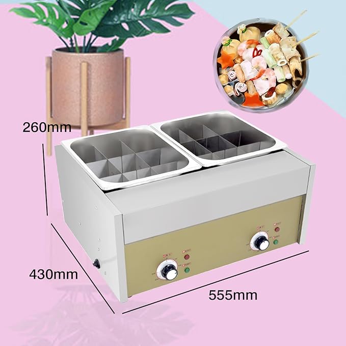 HARMONY PALACE Stainless Steel 18-Compartment Oden Cooker Pot, Double Cylinder, 110V 2.4KW, 16A Plug, 21.85x16.93x10.24inch, Commercial & Home Use, Japanese Fish Cake Soup Warmer, Food Warmer