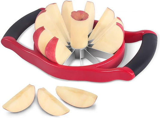 Newness 5.12 Inch Extra Large Apple Slicer, Heavy Duty Apple Slicer 12 Slices, Durable Apple Cutter Slicer, Stainless Steel Apple Slicer and Corer - for Apple, Potato, Onion and More, Red