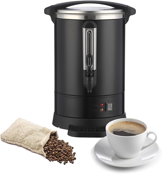 120 Cups Large Coffee Urn with Double Wall Insulation, 18L/4.8 Gallon Stainless Steel Commercial Electric Coffee Maker with Hot Drinks and Hot Water, for Weddings, Parties, Catering, and Buffets