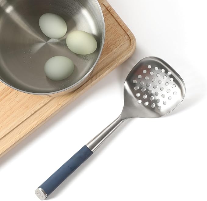 Calphalon Edge Stainless Steel Slotted Spoon/Skimmer - Navy Blue