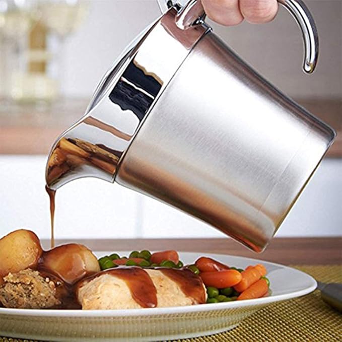 16Oz Stainless Steel Gravy Boat - Double Insulated with Hinged Lid