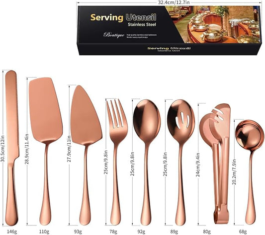 AARAINBOW Exquisite 8 Pieces Serving Utensils Set, Stainless Steel Serving Utensils with Serving Spoons, Food Serving Utensils Steel for Parties Buffet Home Serving Utensils Large (8 Rose Golden)…