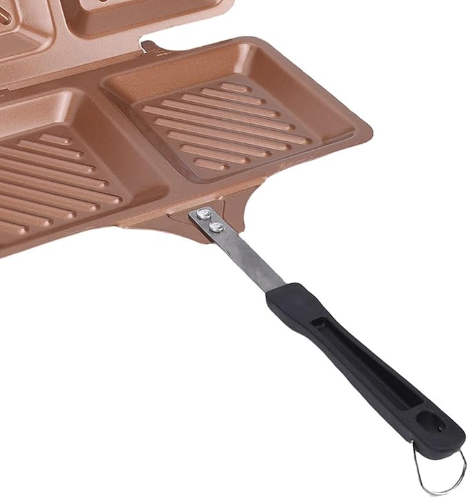 Focket Grilled Sandwich Maker, Non Stick Coating Double Sided Stovetop Panini Press Grill, Iron 26.74oz Square Toasted Panini Maker Pan for Home Kitchen Waffle Barbecue Steak, Easy (Gold)