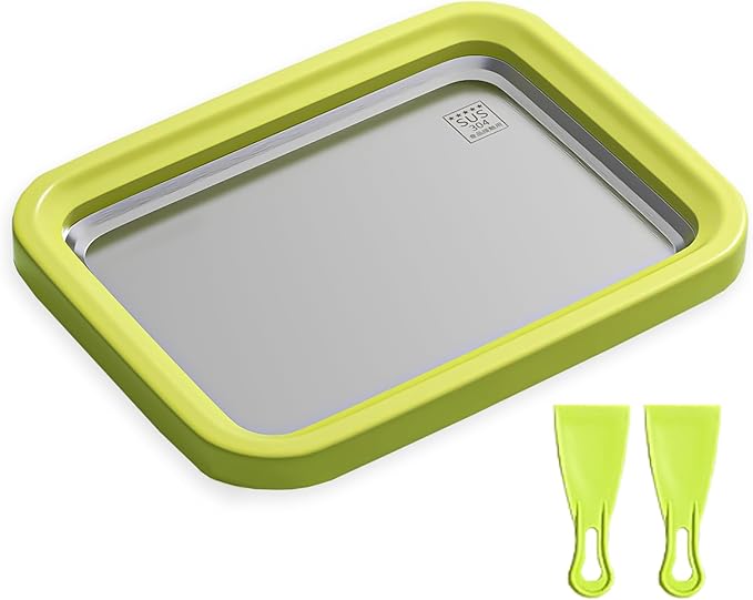 Rolled Ice Cream Maker,Parent Child Homemade Instant Frozen Yogurt Maker,with 2 Spatulas,Plug In Free,Food-Grade 304 Stainless Steel,Safer for Children To Use(Green, (8.9in*6.9in*1.6in))