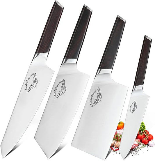Best.Buy.Damascus1 Knife Sets 7 Piece German Stainless Steel Kitchen Knives Block Set Germen Stainless-Steel Blades Walnut Wood Knife Block, Kitchen Knife Set, Black (Germen Knife Set)