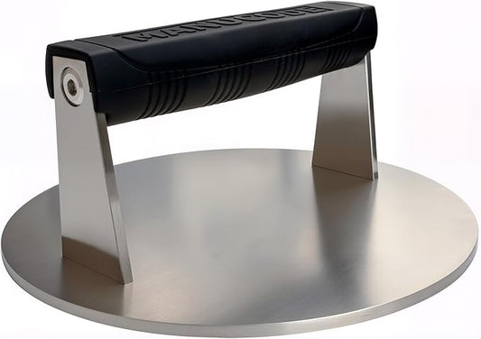 Stainless Steel Burger Smasher 3.25 LB – 8 Inch Steak Weight for Smash Burgers, Bacon, Sandwiches | Dishwasher Safe, Preheatable Protein Press with Silicone Handle | Commercial BBQ Tool