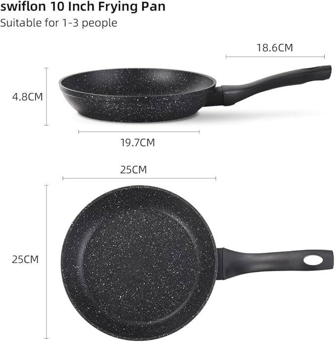 swiflon 10 Inch Nonstick Frying Pan for Eggs & Omelettes, Deep Skillet Pan for Cooking, PFOA-Free Non Toxic Non Stick Frying Pan