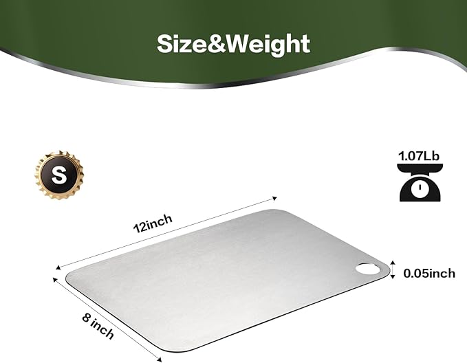 Titanium Cutting Board, 12” Non Toxic Cutting Boards for Kitchen - Cutting Edge Hygiene & Durability, Double Sided Pure Titanium Cutting Mat for Meat Fruit & Vegetable, S Size