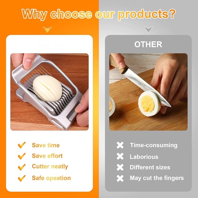 Egg Slicer for Hard Boiled Eggs Egg Cutter Strawberry Slicer Heavy Duty Aluminium Tomato Slicer Stainless Steel Wire Multipurpose Egg Slicer Dicer for Soft Fruit